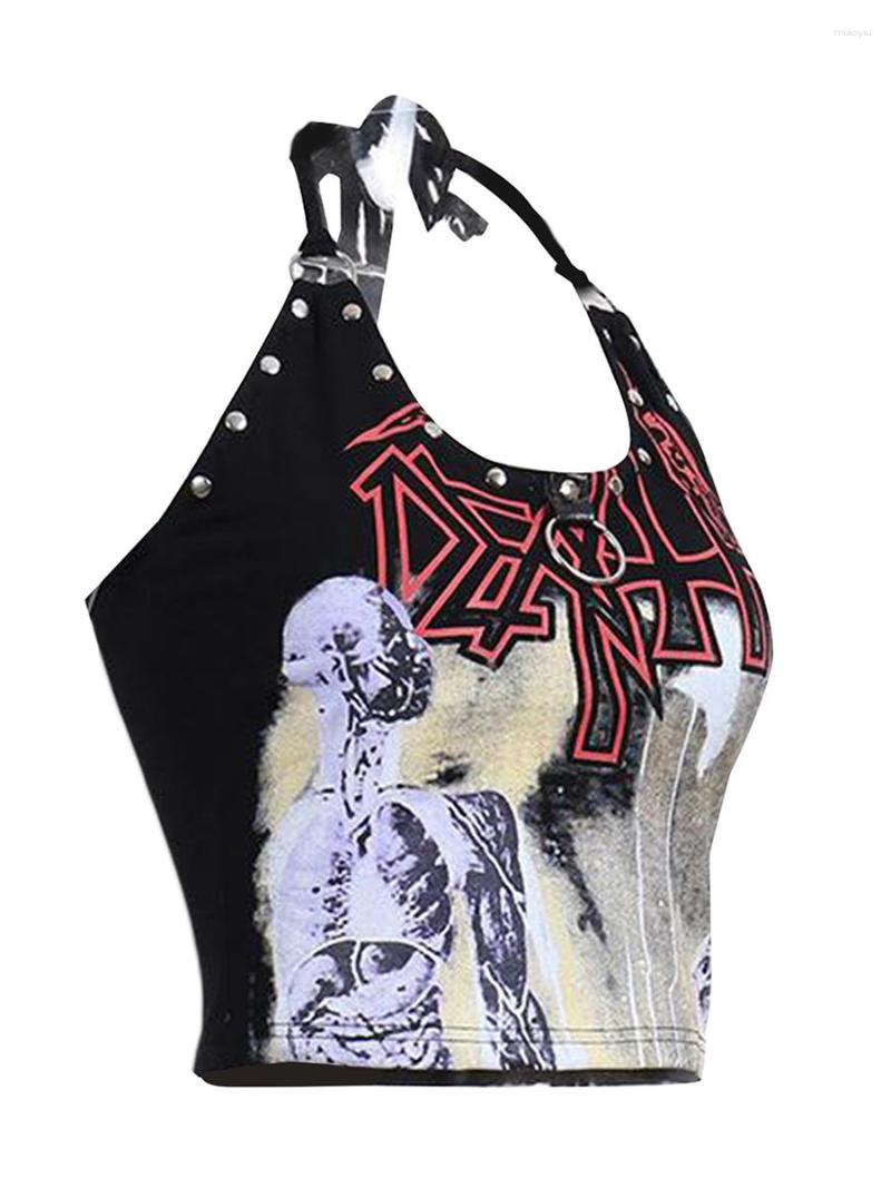 

Women' Tanks ZZLBUF Women Y2K Cropped Tank Tops Embroidery Strap Cutout Sleeveless Vest Summer Aesthetic Streetwear (U-Black