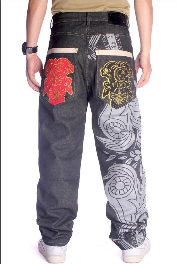 

Hiphop Street Dance Denim Pants Trendy Men's Graffiti Embroidery Loose Relaxed Skateboarding Pants 30-46, Black 1number