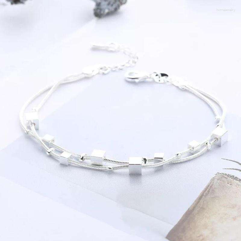 

Link Bracelets Silver Color Square Fresh Temperament Drawing Multi-Layer Female Simple Trendy Wild Korea Resizable SBR053