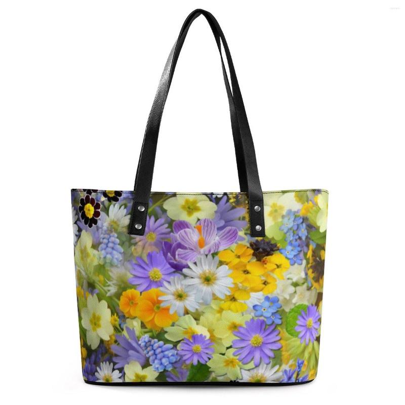 

Evening Bags Purple Daisy Print Handbags A Burst Of Flowers Handle Tote Bag Modern PU Leather Shoulder Female Travel Beach, Style-7