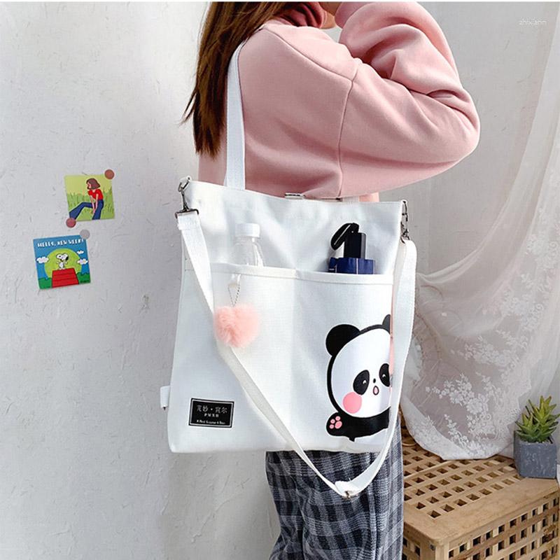

Evening Bags Lovely Panda Print Women's Shoulder Bag Canvas Messenger Harajuku Large Capacity Student Tote Book Crossbody, Panda- white