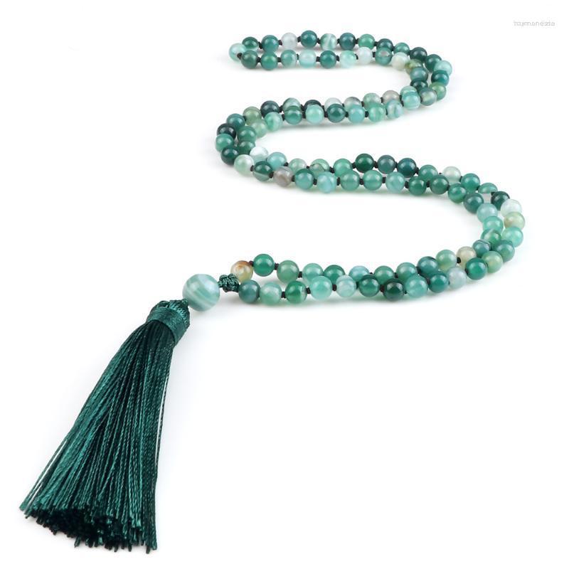 

Strand Beaded Strands 108 Beads Prayer Necklace Natural Green Stripe Onyx Stone Buddhist Buddha Meditation Bead Mala Women Men Jewelry Gifts