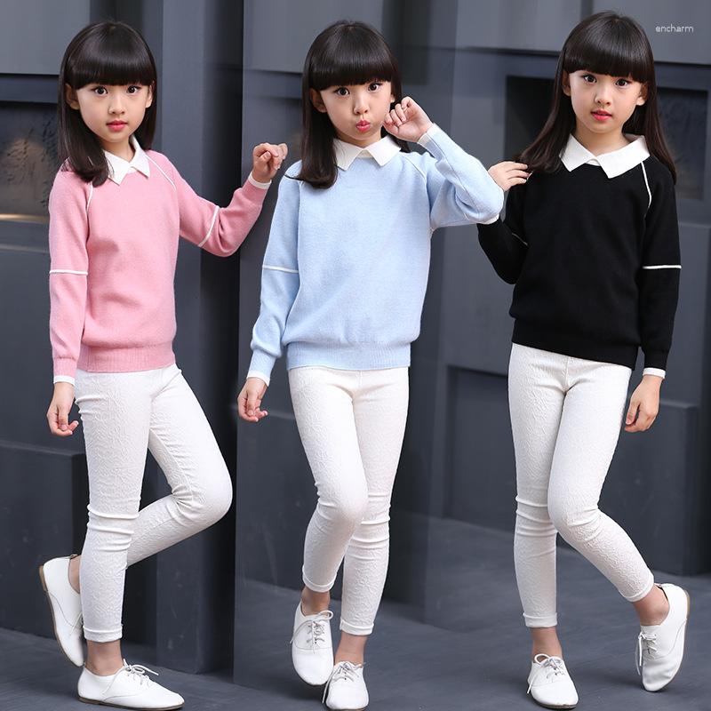

Pullover Spring Autumn Teenage Girls Sweaters Long Sleeve Letter Embroidery Knitted Clothes Kids Turn Down Collar Sweater 6-12 Year, 02