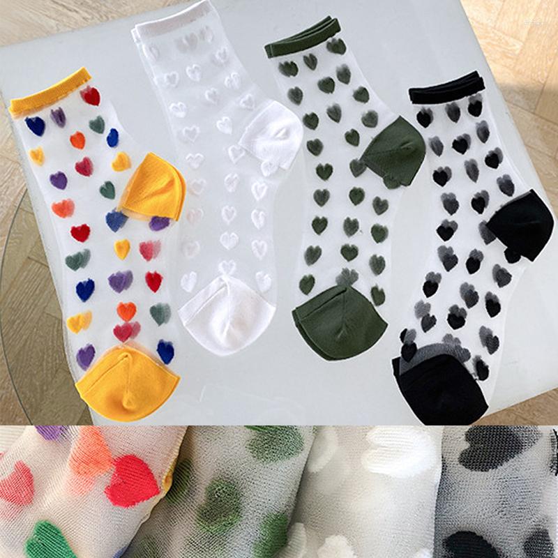 

Women Socks Crystal Lei Silk Women's Summer Ultra Thin Color Love Transparent Short Black And White