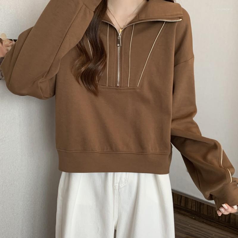 

Women's Hoodies Autumn Women's Clothing Korean Fashion Baggy Solid Color Pullover Sweatshirt Zipper Hooded Raglan Sleeves Long, Black