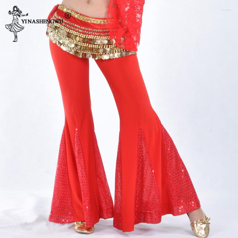 

Stage Wear Belly Dance Performance Pants Bellydance Costumes For Women Crystal Ladies High Waist Flare Trousers Clothes, Pink