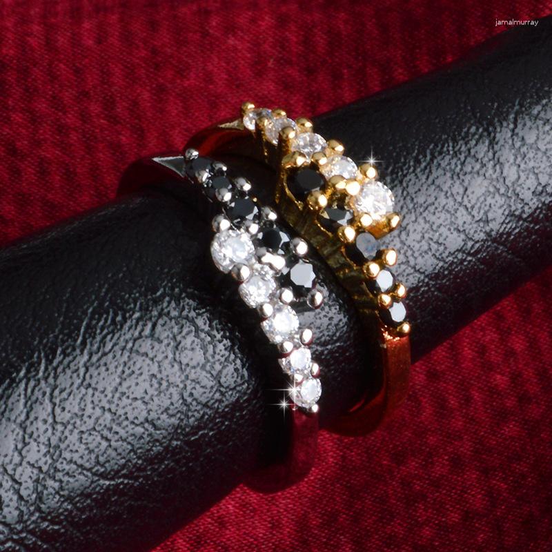 

Wedding Rings Fashion Black And White Mixed Color Polished High Quality Stone Silver Plated Ring Women Jewelry