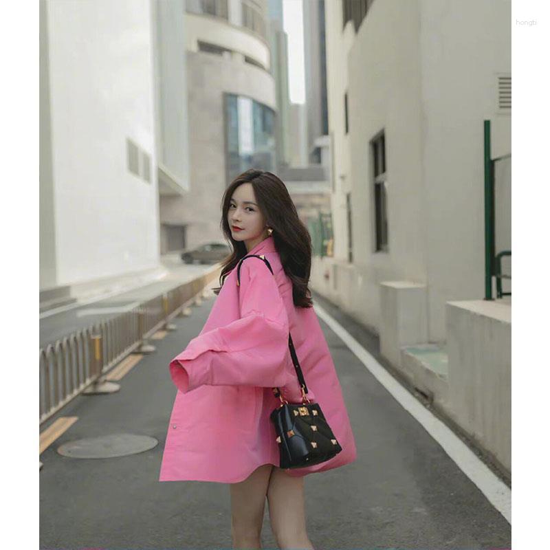 

Women's Blouses Pink Long Sleeve Loose Shirt Tops Spring Plus Size Solid Color Simplicity Korean Style Fashion Women Clothing