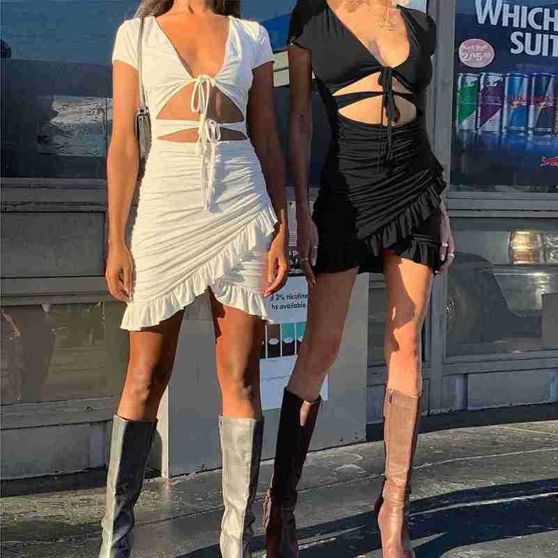 

2023 Women' Deep V-Neck Cutout Ruffle Wrapped Hip Sexy Dress, Lavender