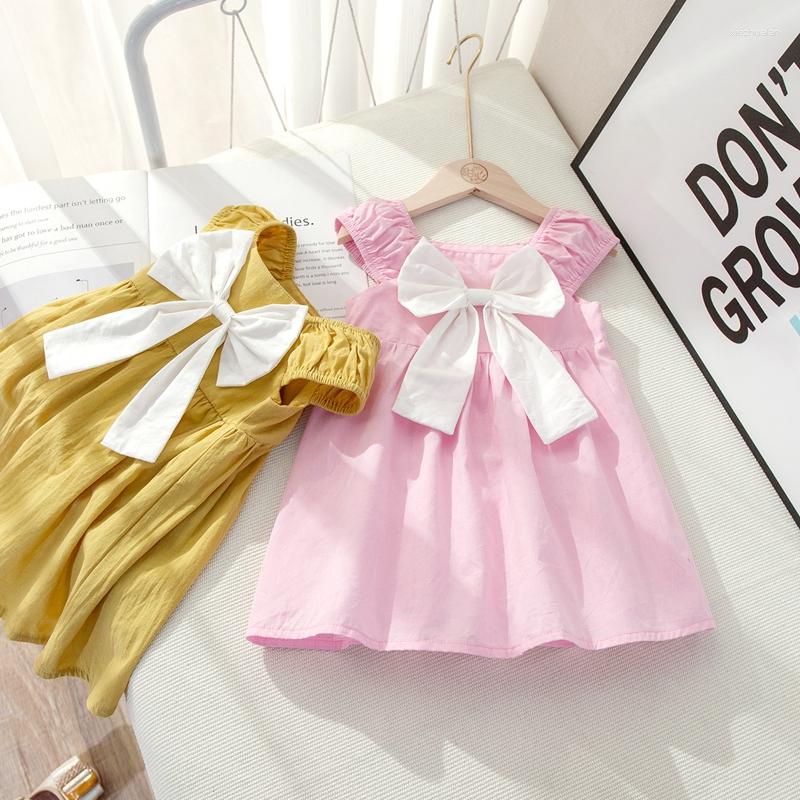 

Girl Dresses Children's Solid Color Sleeveless Slip Dress Kid's Fashion Bow Sweet Sundresses Girl's Cotton Princess Skirts 2023, Pink