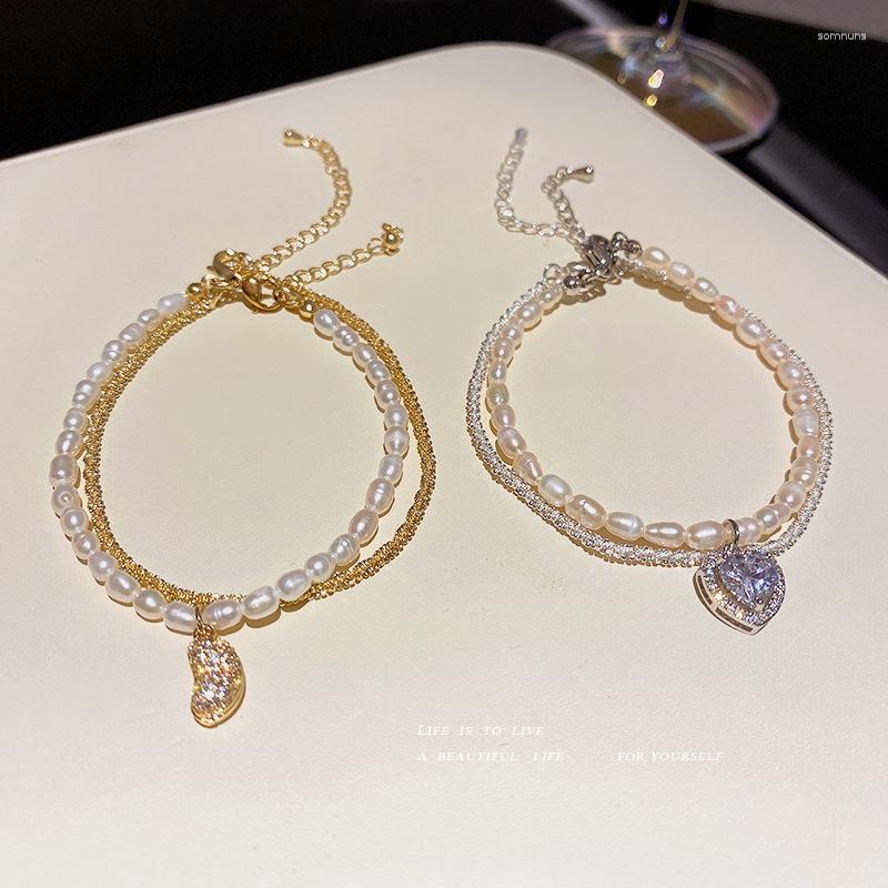 

Charm Bracelets Korean Freshwater Pearl Zircon Love Pendant Bracelet Simple Fashion Elegant Temperament Women's Set