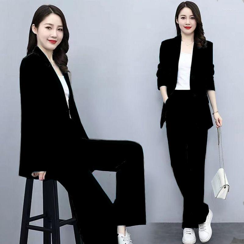 

Women's Two Piece Pants Woman Autumn Suit Jacket Female Slim Solid Color British Jackets Coat And High Elastic Waist Pant Three Pieces Sets, Purple