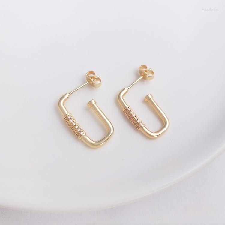 

Stud Earrings Custom Color Preserving 14K Gold Wrapped Micro Set Zircon U-shaped 925 Silver Needle Handmade Material