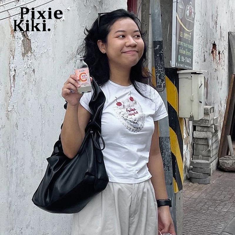 

Women' T Shirts PixieKiki Baby Tee Y2k Cutecore Graphic White Summer Kawaii Clothes Short Sleeve Crop Tops Korean Fashion P85-AE11