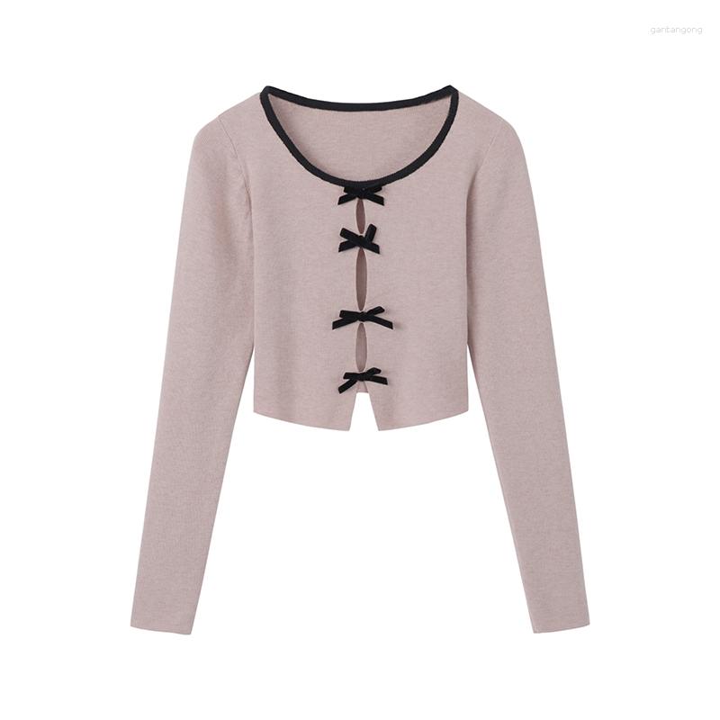 

Women' Knits Bow Pink Sweater Women' Early Spring Inner Design Short French Top White Cardigan Summer
