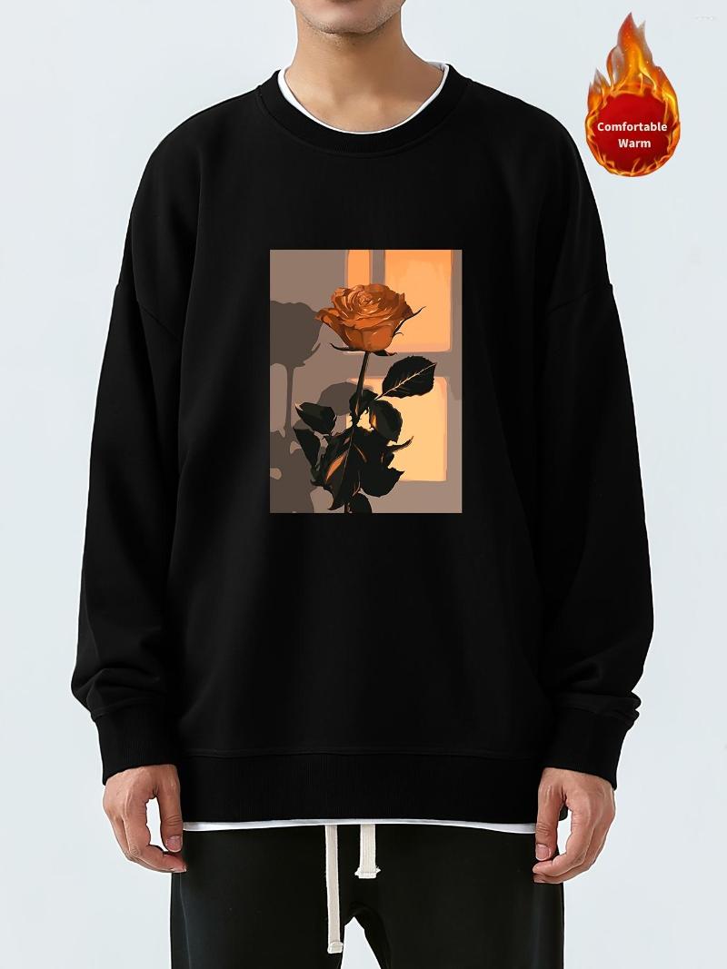 

Men's T Shirts Long Sleeve Sweatshirt Casual Rose Graphic Crew Neck Pullover, Black