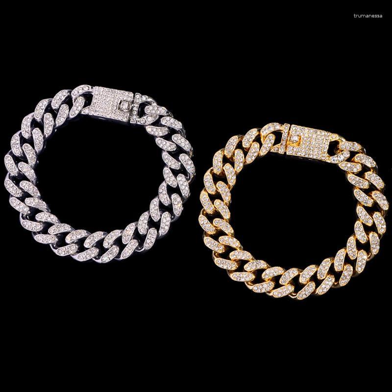 

Link Bracelets Chain Iced Out Rhinestone Cuban Bracelet For Women Luxury Bling Crystal Chunky Men Punk Hip Hop JewelryLink Raym22