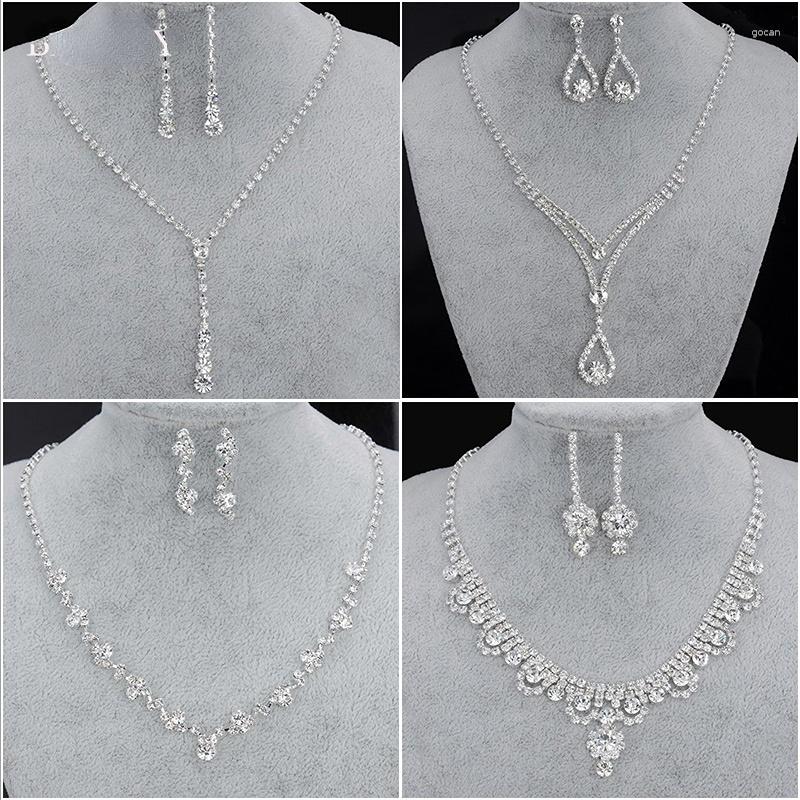 

Necklace Earrings Set Fashion Bridesmaid Bridal Jewelry 2 Piece Women's Rhinestone Crystal Earring Prom Wedding, Picture shown