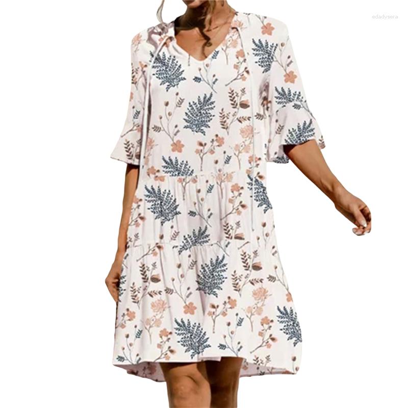 

Casual Dresses Xingqing Y2k Dress Sexy Women V Neck Solid Color/Floral Print Short Sleeve Loose Bohemain Party Clothes Beachwear, As photo shows
