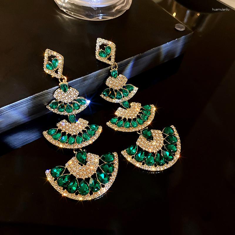 

Dangle Earrings KAITIN Vintage Green Crystal Drop For Women Oversize Long Sector Geometric Statement Jewelry