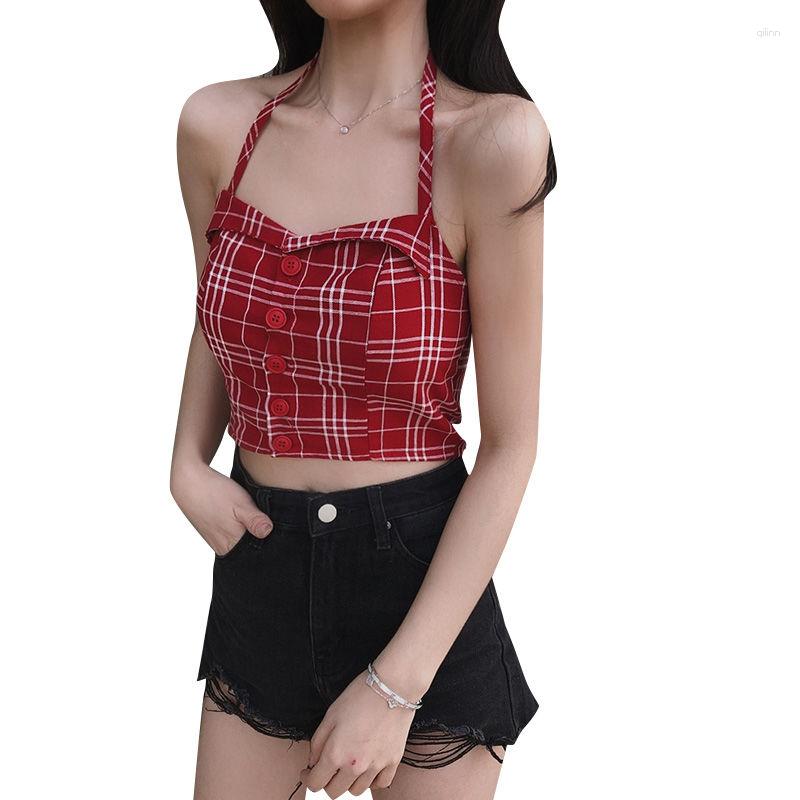 

Women' Tanks Summer Tops Ladies Solid Club Tank Women Plaid Crop Camis Cute Sleevless Cropped Sexy U03, Red