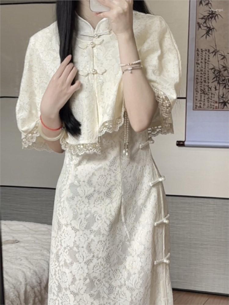 

Ethnic Clothing Chinese Summer Traditional Cheongsam Dress Women Girls Retro Qipao Bodycon Floral Bandage Vintage Fashion Long
