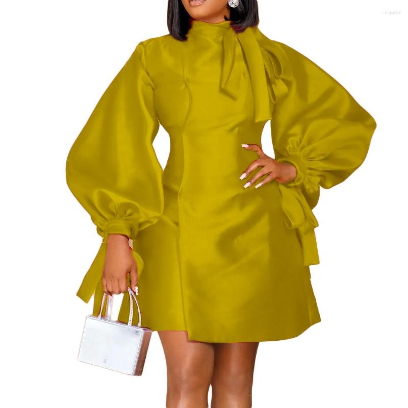 

Ethnic Clothing 2023 African Dresses For Women Spring Autumn Yellow Red Green Long Sleeve Mini Dress Clothes S-3XL