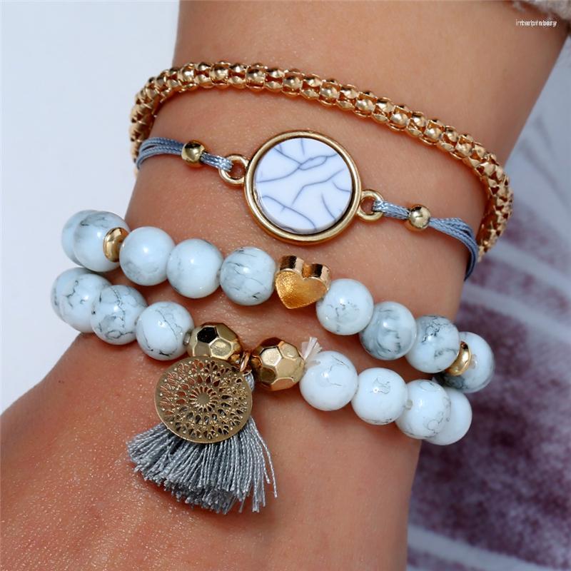 

Link Bracelets HOCOLE 4PCS/set Retro Female Lotus Bead Round Gem Chain Hollow Multilayer Silver Bracelet Set Exquisite Party Clothing
