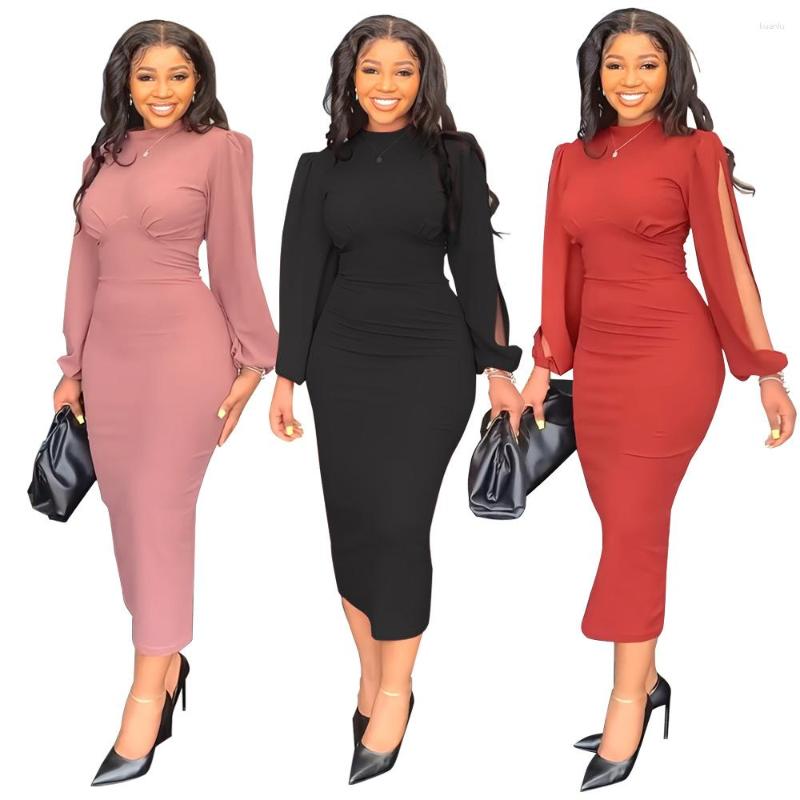 

Casual Dresses Spring And Summer Women' Dress Temperament Personality Sleeves Slim Tight Fitting Solid Color Sexy Lady Long Skirt, Black