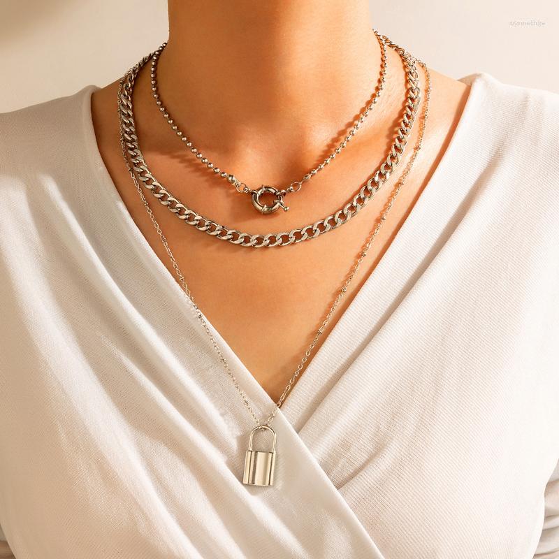 

Chains HuaTang Bohemian Lock Pendant Necklace For Women Multilayer Clavicle Chain Silver Color Alloy Metal Party Jewelry Gift 18516