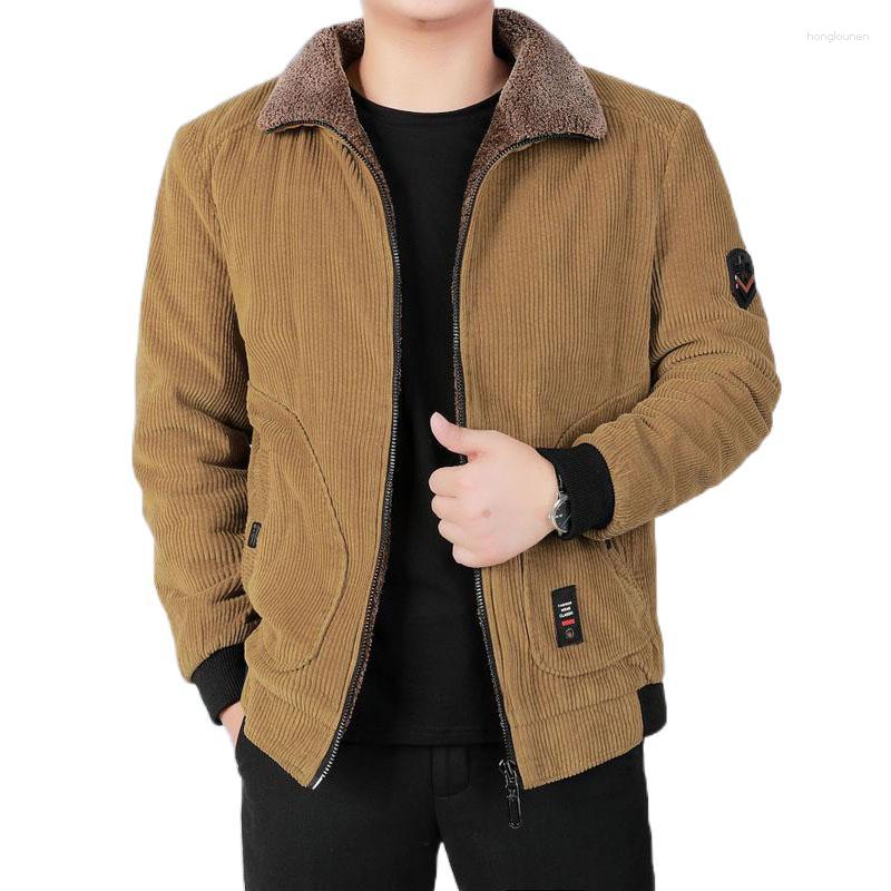 

Men's Jackets Men's Thickened Warm Corduroy Plush Jacket Winter Fur Collar Large M-6XL Casual Loose Solid Color Windproof Parka, Dark green
