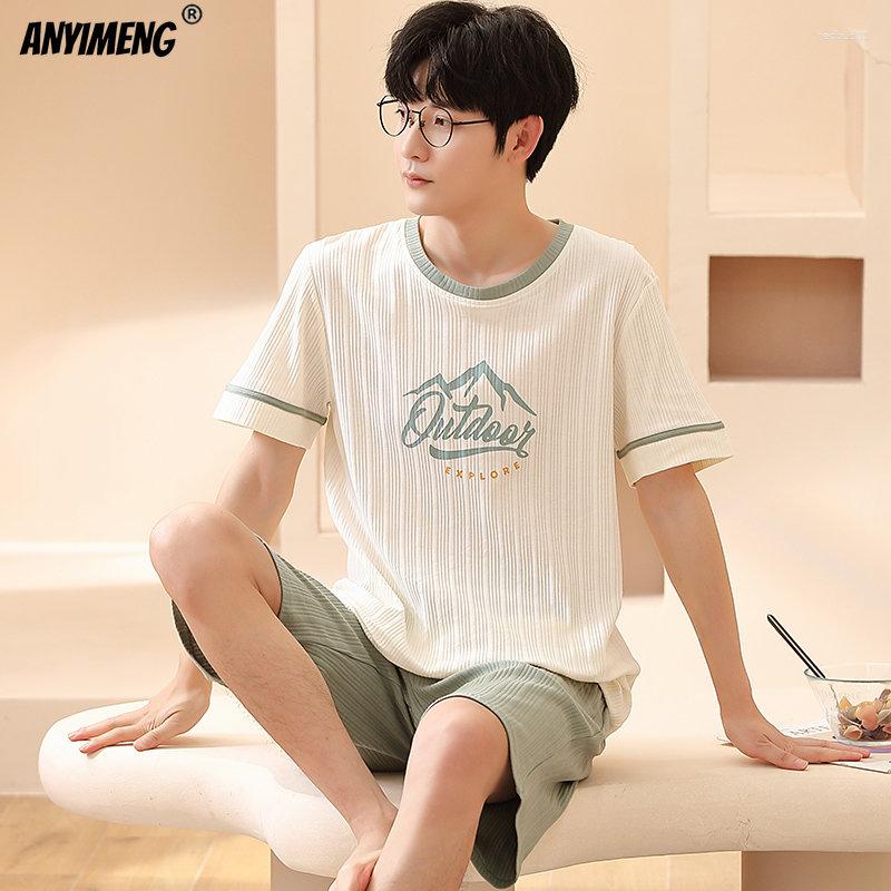 

Men's Sleepwear Summer Knitted Cotton Short Sleeve Men Pajamas Sets Fashion 3XL Pijamas Letter Pajama For Leisure Home Suit