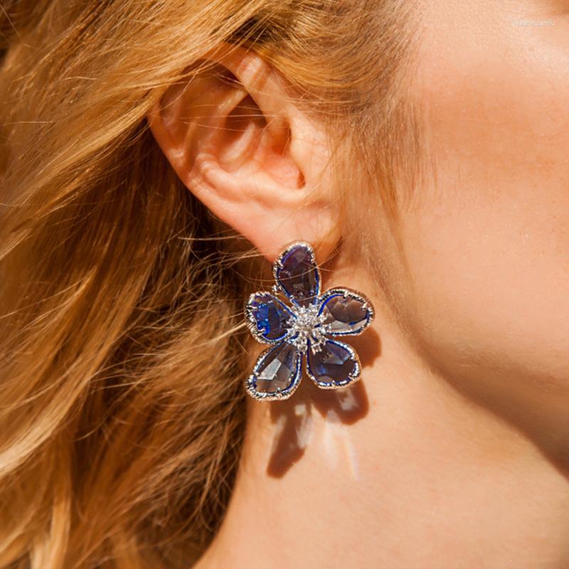 

Stud Earrings Janekellytrendy Flower Shape For Women Accessories Full Cubic Zirconia Jewelry Pendientes Mujer Moda