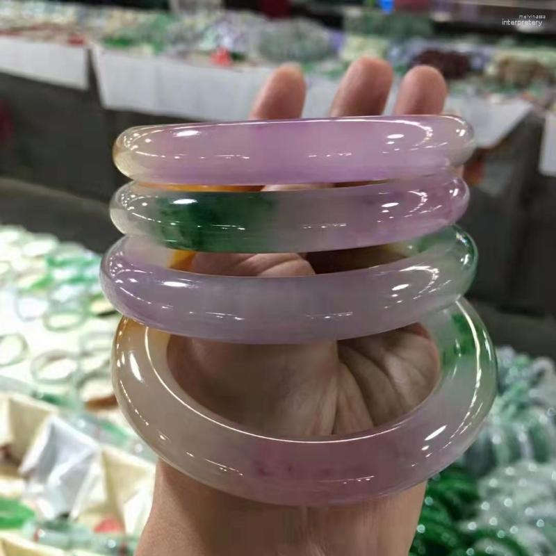 

Bangle Floating Green Grass Flower Rare Natural Jadeite Bracelet Jade Emerald Men Women Handring Jewelry Unique Tricolor