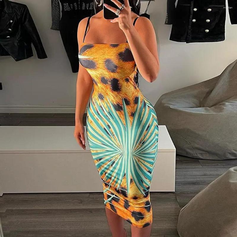 

Casual Dresses Summer Dress Women 2023 Fashion Sleeveless Leopard Printed Bodycon Slim Pencil Sundress Sexy Elegant Clothing Streetwear, Picture color 2