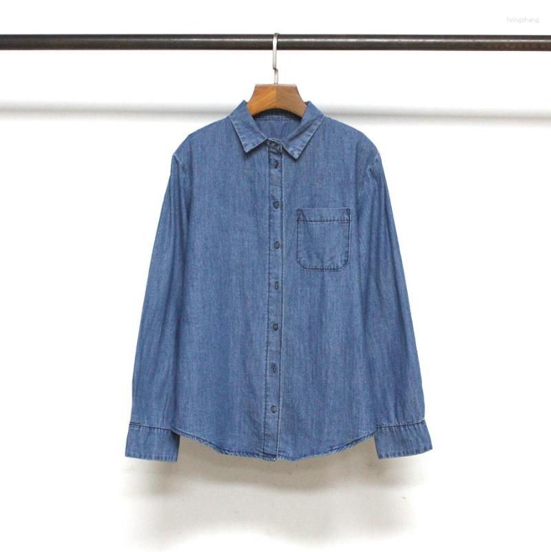 

Women's Blouses 2023 Spring And Summer Washed Blue Retro Denim Cotton Shirt Lapel Single-breasted