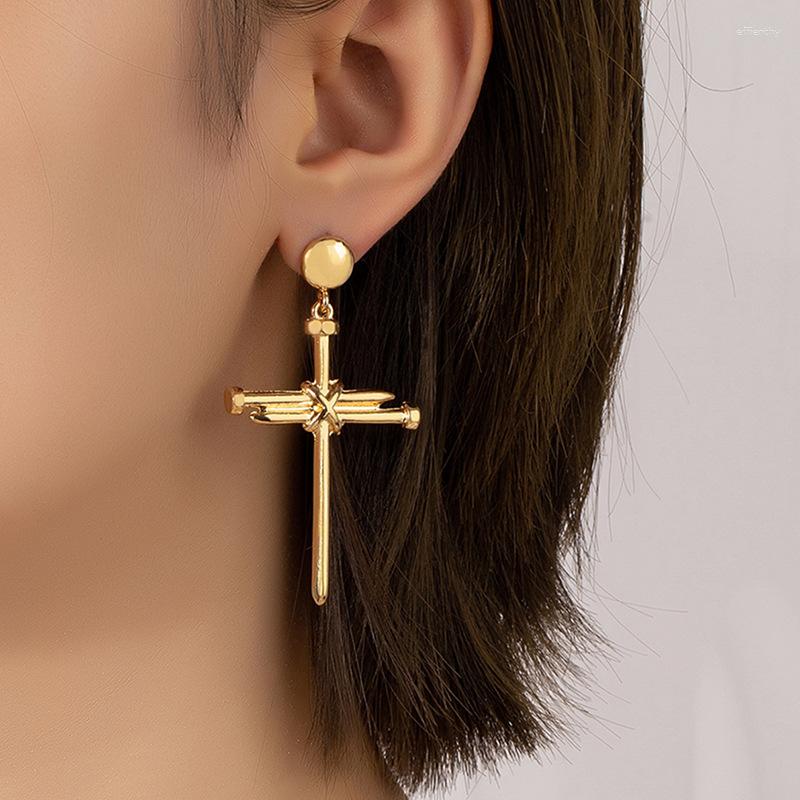 

Dangle Earrings Fashion Jewelry Cross Style Cool Trend Metallic Gold Color Drop For Women Female 2023
