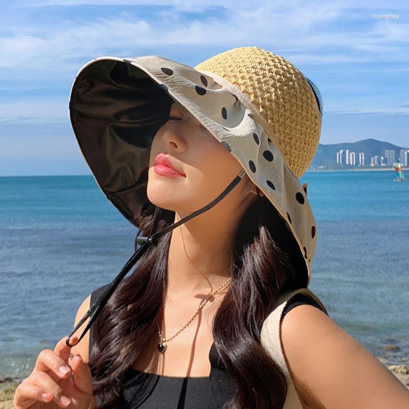 

Wide Brim Hats Sun Visors For Women Hat Bows Decors Open Top Beach Protections Foldable Summer Dropship, Black