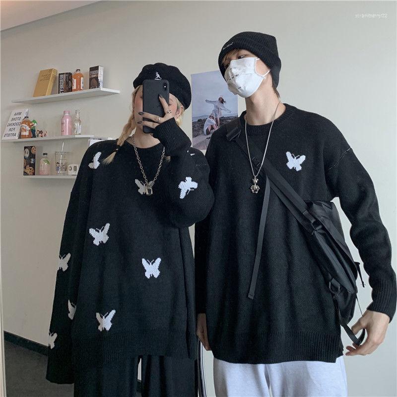 

Men' Hoodies Men' High Street Dark Round Neck Butterfly Korean Knitted Pullover Junk Punk Harajuku Pattern Pure Color Sweater, Black 02