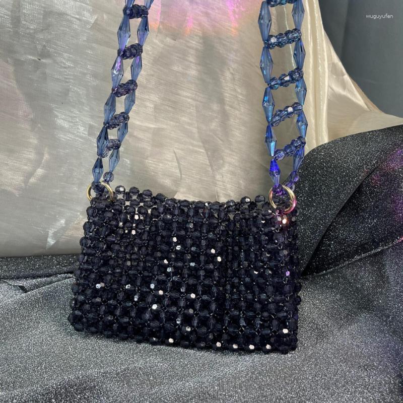 

Evening Bags Birthday Present Square Beaded Bag Handbags Women Summer Crystal Handmade Woven Beach Fashion 2023 Evenig Clutch Party Gift, Navy