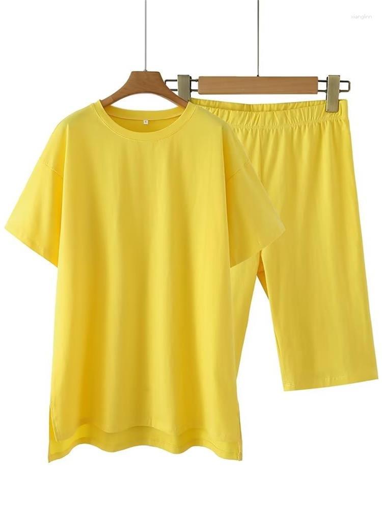 

Women' Tracksuits MESTTRAF Women 2023 Fashion Casual Round Neck Short Sleeve Side Fork T-shirt And Vintage High Waist Elastic Shorts, Picture shown