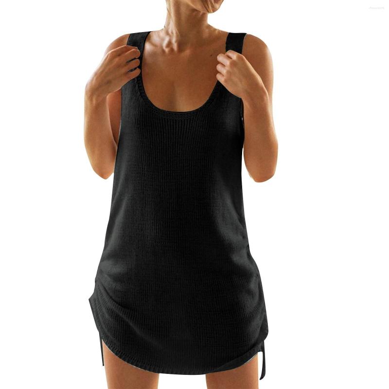 

Casual Dresses Women' Dress Solid Color Halter Slip Knee Length Surplice, Black