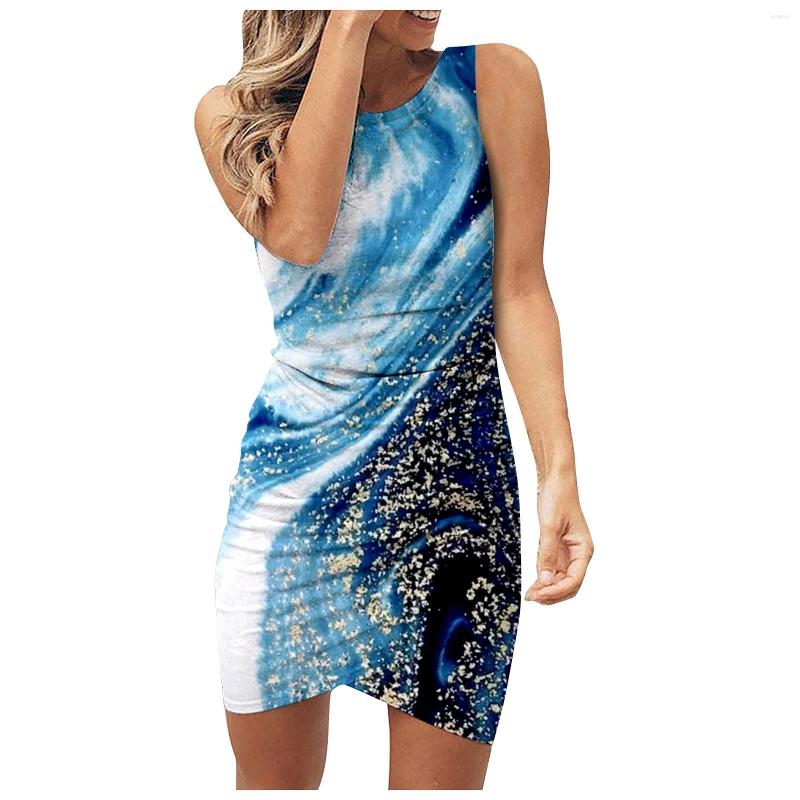 

Casual Dresses Elegant Party For Women 2023 Sleeveless O-neck Slim Fit Short Dress Ruched Bodycon Mini Vestidos, Black