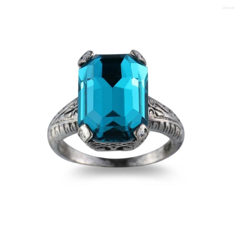 

Wedding Rings Luxury Vintage Big Blue Crystal Ring Fashion Jewelry Plata For Women Men Year Gift