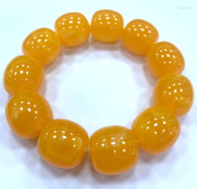 

Strand Certified 19x19mm Natural Mexico Yellow Amber Beeswax Barrel Bead Bracelet
