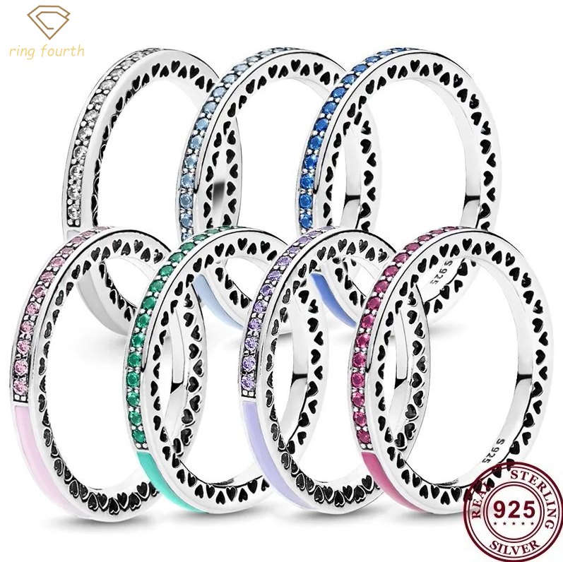 

925 Silver Women Fit Pandora Rings Original Heart Crown Fashion Ring Exquisite Multicolor Enamel Glue Dripping Female Pan