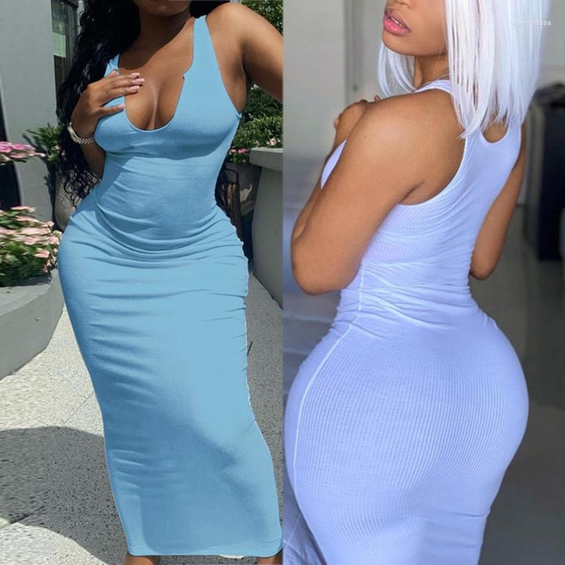 

Casual Dresses Sexy Ruched V-Neck Dress Bodycon Tanks Sleeveless Streetwear High Waist Insgram Style Clothing For Womens Drop, For sky blue