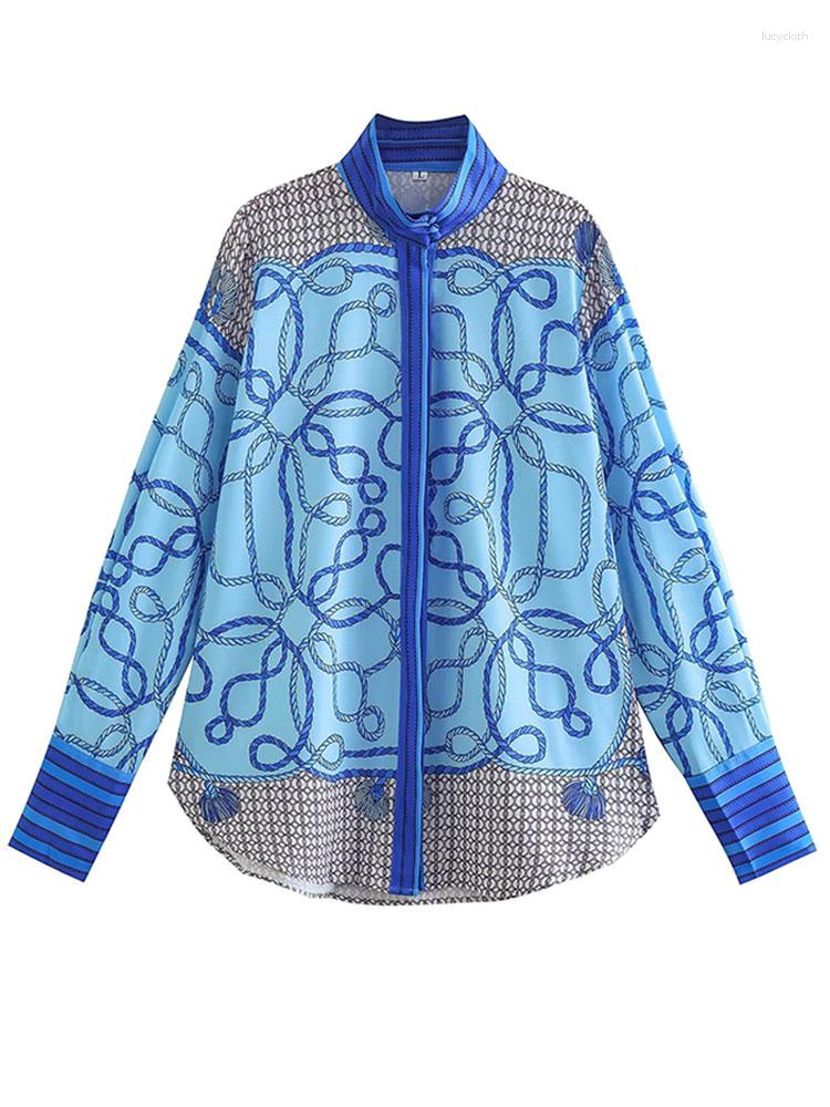 

Women's Blouses Stand Printed Covered Button Shirt Women Long Sleeve Panelled Loose Casual Female Tops 2023 Spring Fashion Shirts For Woman, Yellow