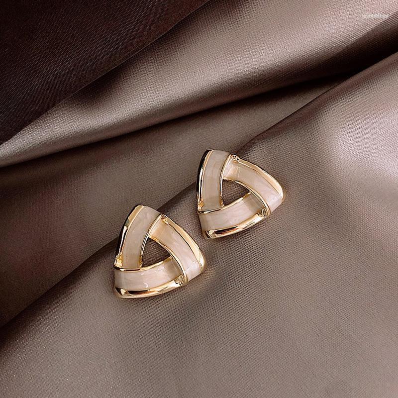 

Stud Earrings Fashion Twisted Woven Triangle For Women Temperament White Enamel Oil Metal Golden Jewelry Pendientes