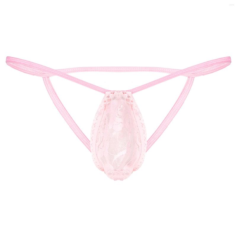 

Men's G Strings Mens See-through Thong Lace Bulge Pouch Underpants Low Rise G-string Underwear Open BuT-back Lingerie Sissy Males G-strings, White